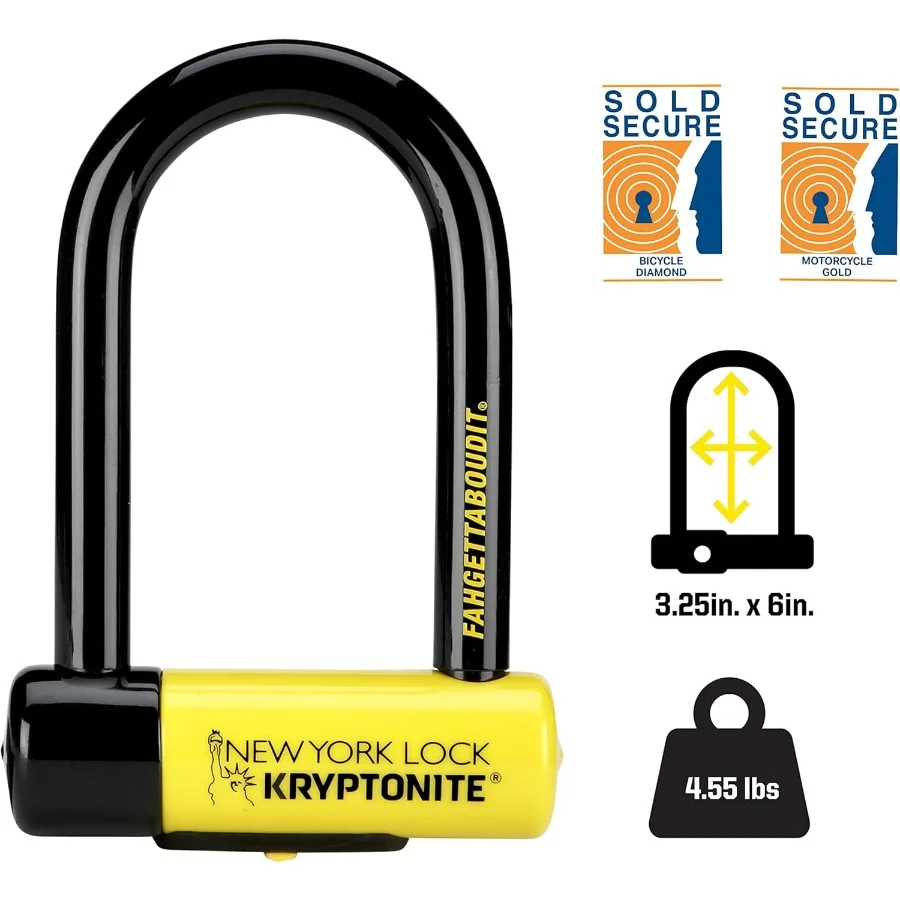 نيويورك Fahgettaboutit دراجة صغيرة ULock الثقيلة مكافحة سرقة دراجة U قفل مع تكبل 18 مللي متر ومفاتيح مثالية للقفل الآمن #5