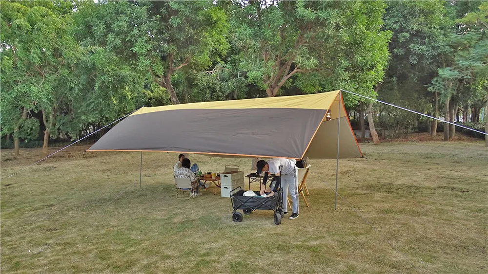 Camping Tarp 4.4x6m Tent Tarp Waterproof Oxford Outdoor Flysheet Large Fly Sheet Big Awning Sun Shelter Sunshade Canopy