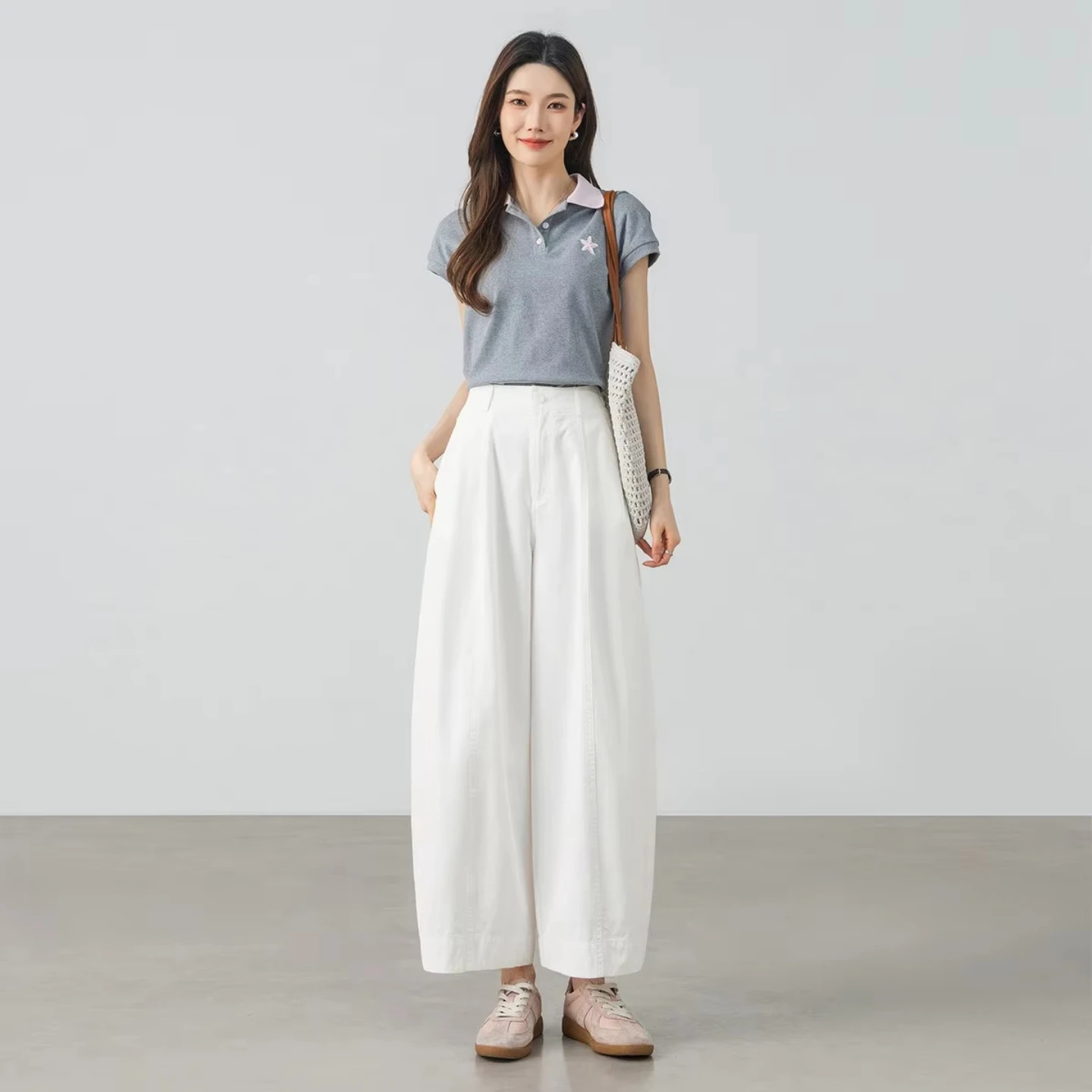 SENTUBILA Women Wide Leg Pant 2026 Summer 100% Cotton High Waist White Cropped Trousers Loose Minimalist Casual Pant W62KN6847