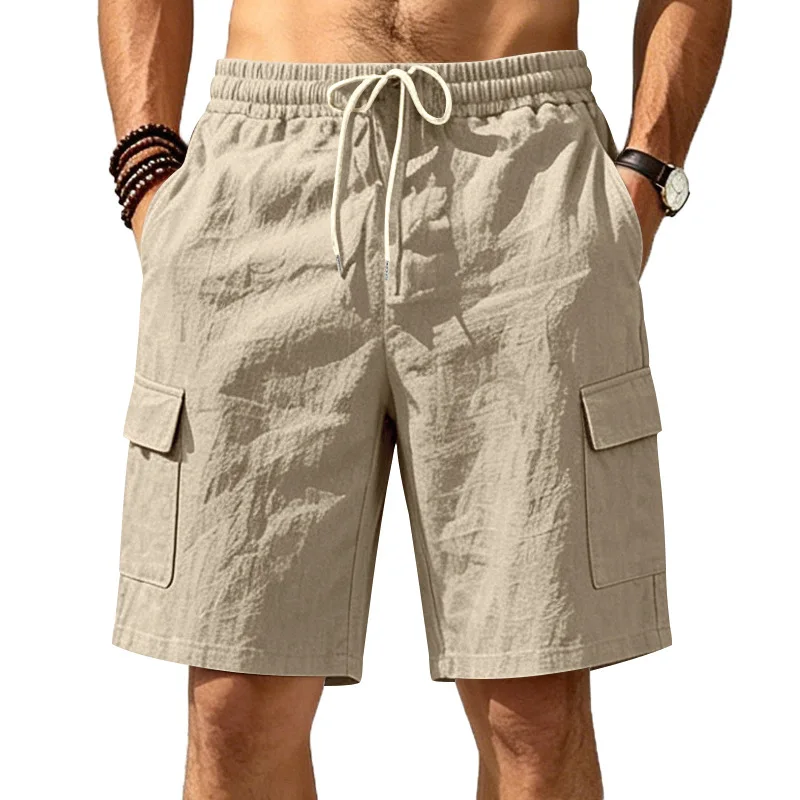 Amerikanische Multi-Pocket-Overalls für Herren, Outdoor-Sport und Freizeit, lockere, einfarbige Leinen-Overalls, Fünf-Punkt-Shorts – Detail 22
