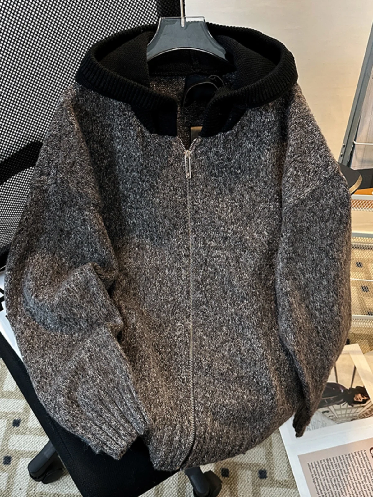 

Trendy Heavyweight Hooded Knitwear Men's American Sle Retro Money Sweater Autumn Winter Cleanfit Open Cardigan Jaet