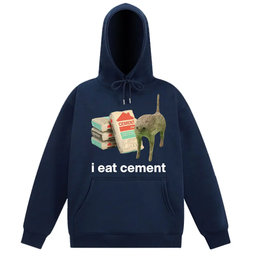 Customization I Eat Cement Cursed Cat Funny Meme Retro Hoodie Man's Woman Fashion Sweatshirts Long-sleeved Oversized Harajuku Un