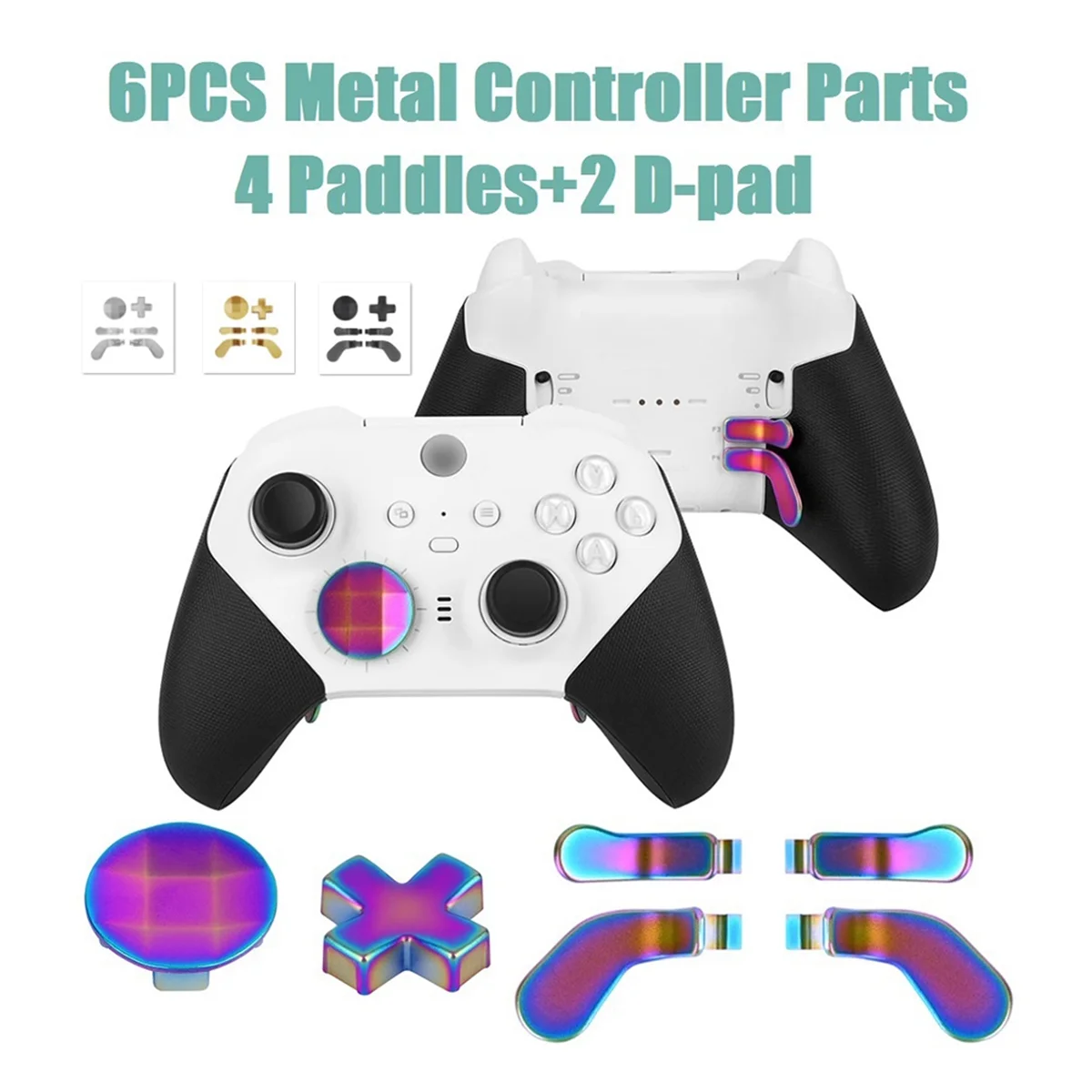 FEB-For Xbox One Elite Series 2 6PCS Metal Controller Parts 4 Paddles 2 D-Pad Gaming Replacement Controller Component Set