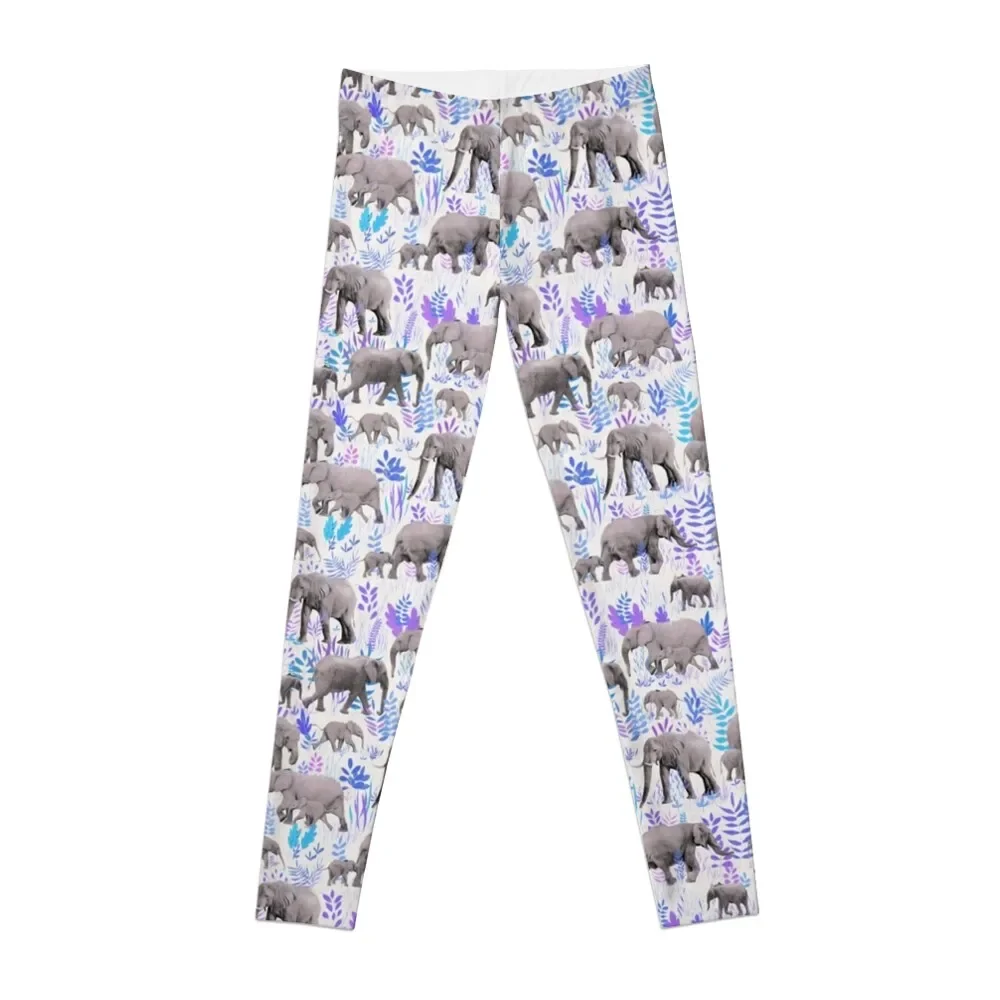 

Sweet Elephants in Aqua, Purple, Cream and Grey Leggings flared Women's pants Womens Leggings