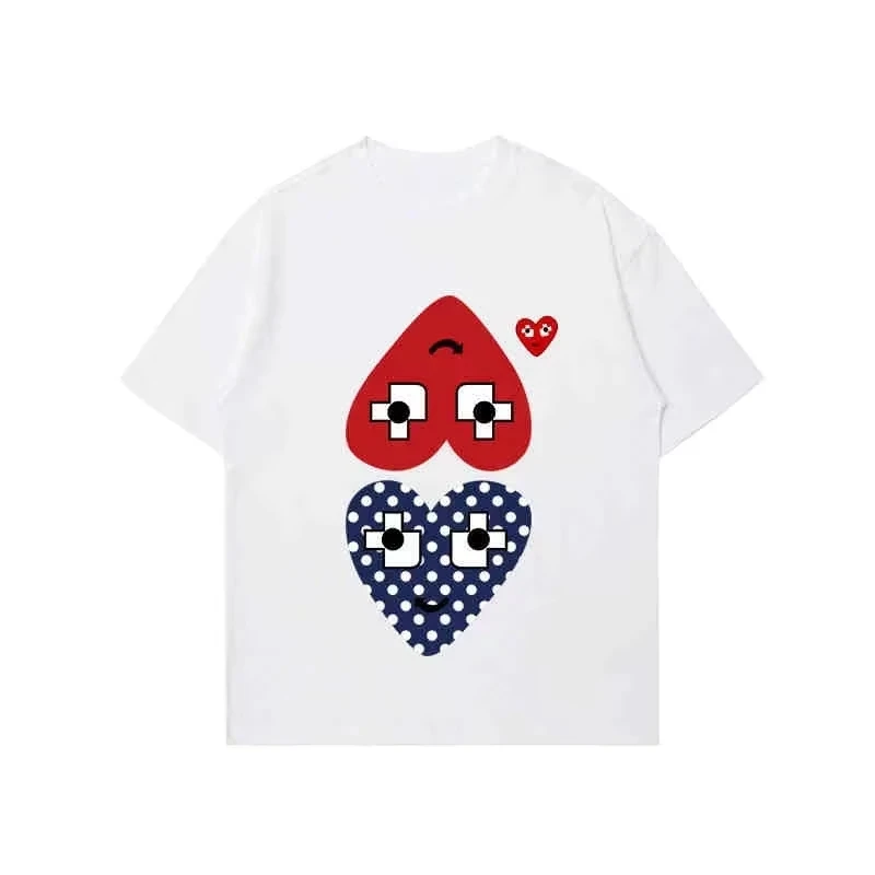 2025 Summer New Play Trendy Brand Men's and Women's Casual Heart Printing Round Neck Couple Outfit Top Short Sleeves T-shirt