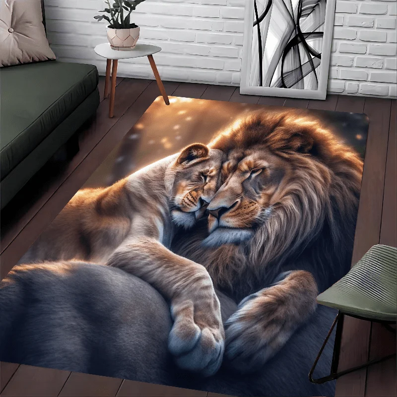 1pc 2D Flat Rectangular Floor Mat, Lion Pattern Printed Rug, Home Decor, Suitable for Living Room, Bedroom and Sofa Area