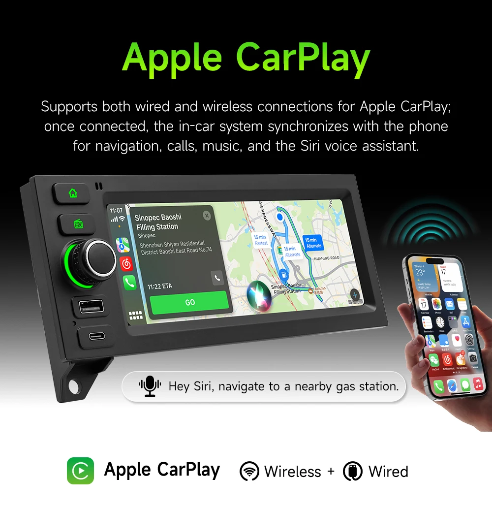 BQCC 6.86'' Car MP5 Player for Dodge Jeep Chrysler 1984-2002 Wireless CarPlay Android Auto RDS FM AM Car Stereo Radio