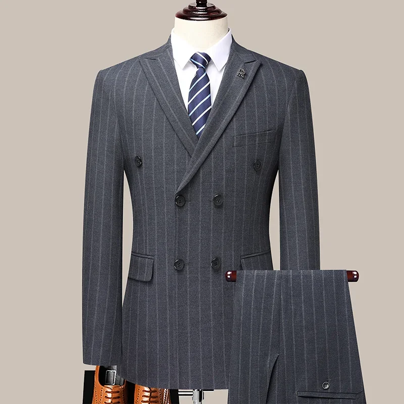 2-piece Boutique (Blazer + Trousers) Men\'s Suit Fashion Business Casual Plaid Italian Style Slim Formal Dress Wedding Men\'s