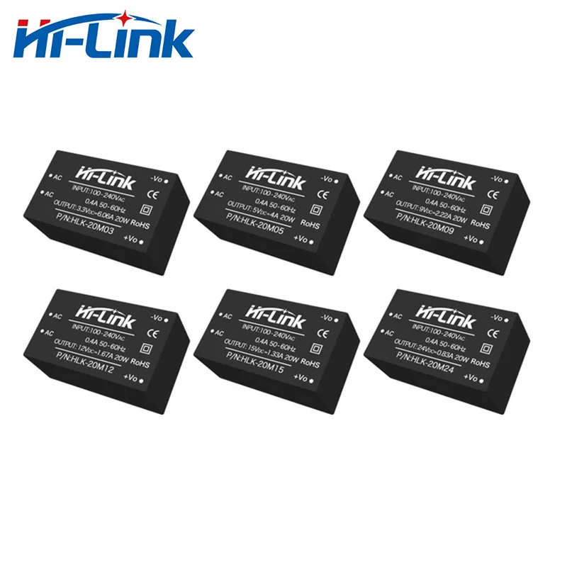 Free Shipping Hi-Link AC DC HLK-20M05 20M12 5pcs/Lot 220V to 5V 9V 12V 15V 24V 20W Output Supply Power Module Isolated Converter