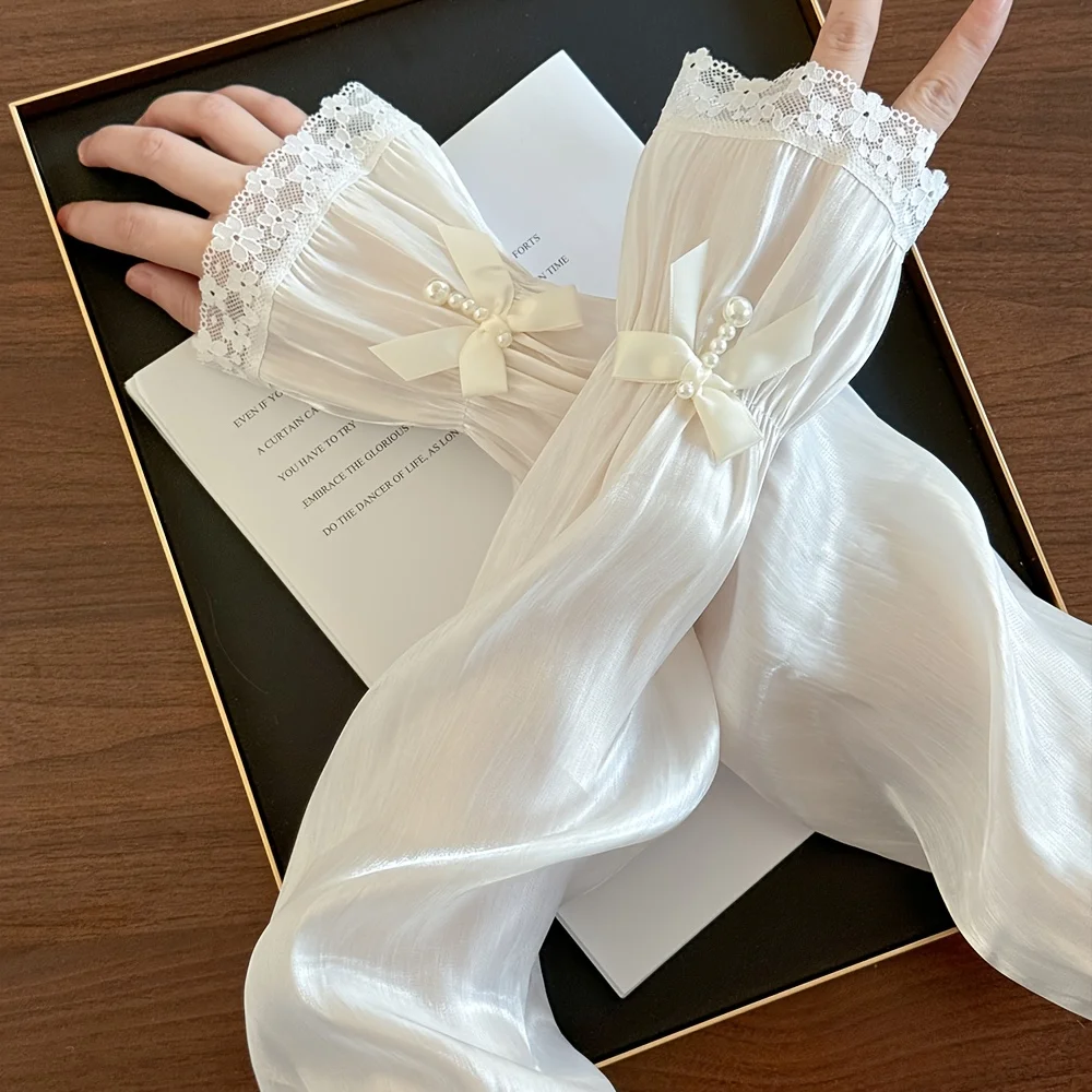 

Lace Spliced Sleeve Covers for Women, Summer Cooling Ice Sleeve Accessories, Fashionable and Elegant Outdoor Vacation Long Loose Arm Sleeves