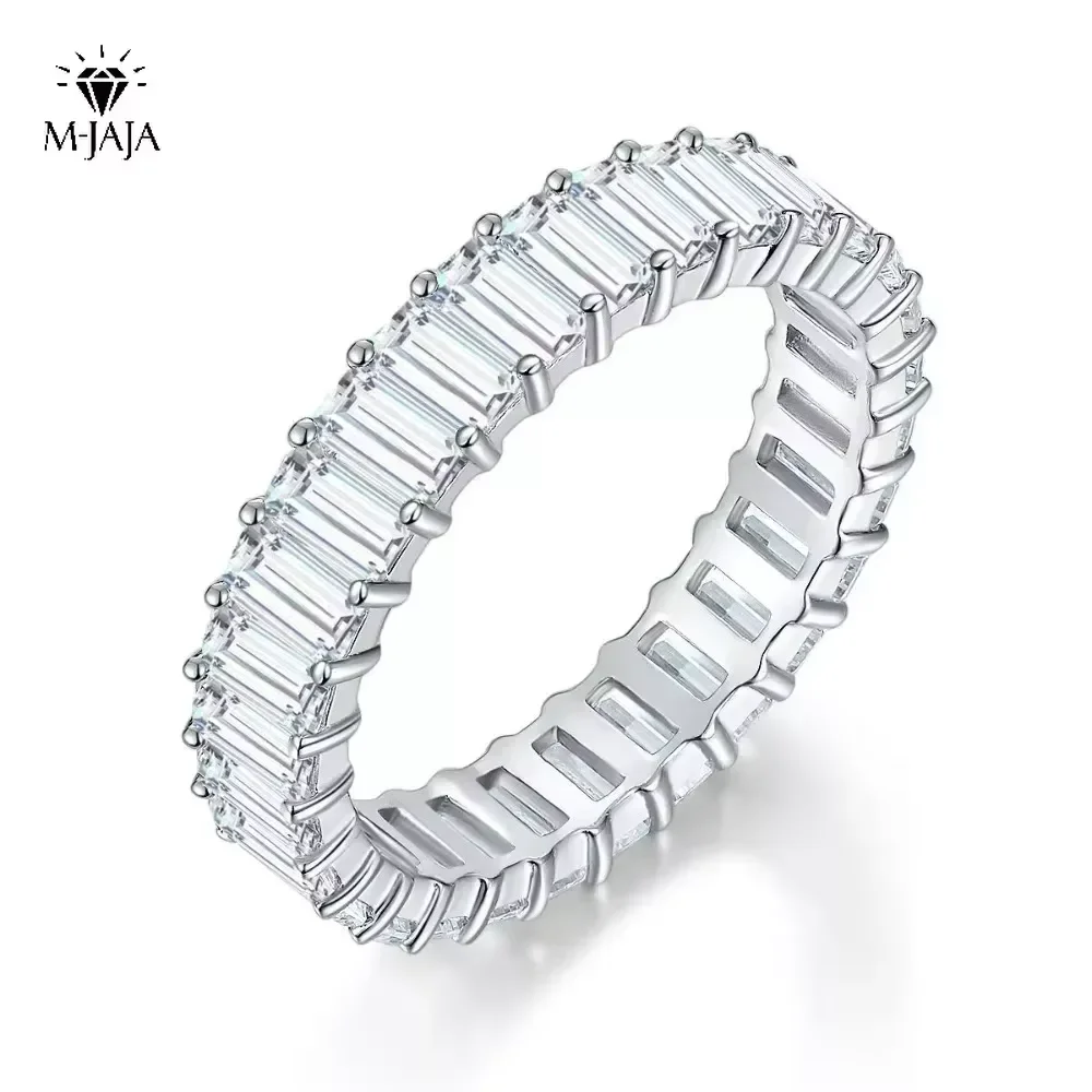 M-JAJA Eternity Mossanite Изумрудная огранка Обручальное кольцо из стерлингового серебра S925 с бриллиантом Обручальное 