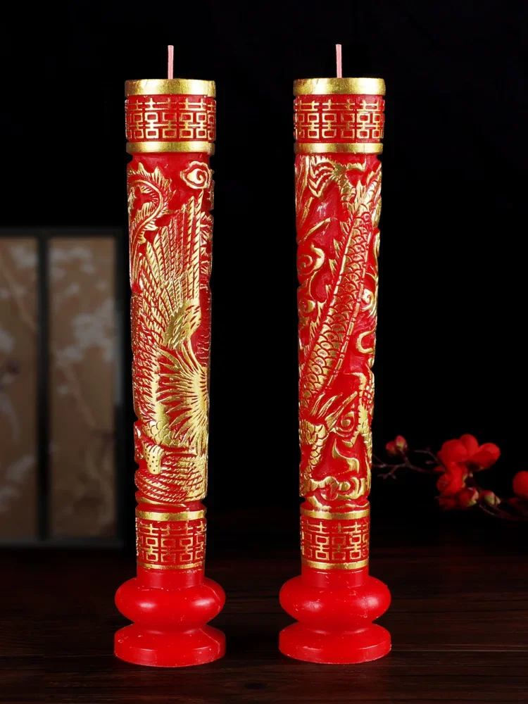 Dragon and phoenix candles a pair of wedding supplies smokeless red happy candles bridal chamber happy candles worship hall