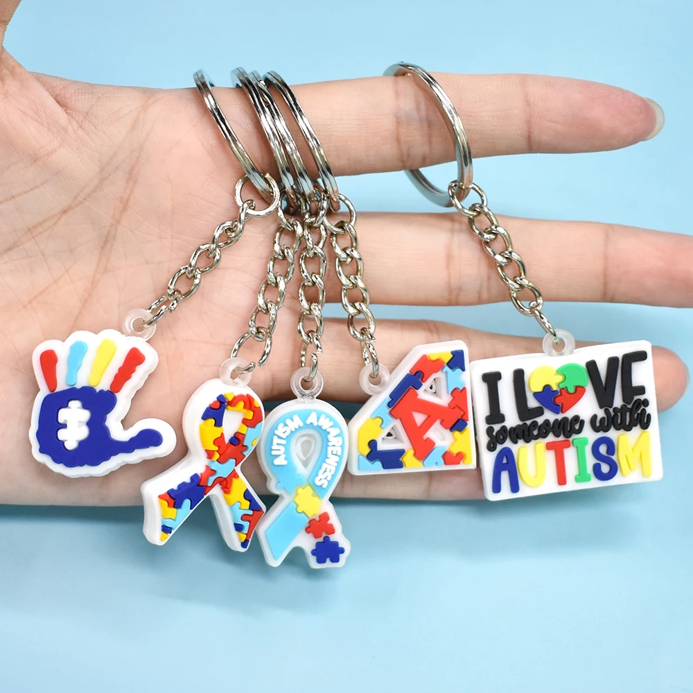 1 Piece AUTISM AWARENESS 3D Keychain AUTISM two-sided key chain AUTISM friendly key holders fit adult car keys gift trinkets