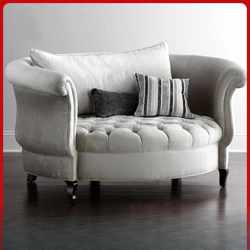 

New hot-selling neoclassical fabric single round sofa European retro solid wood modern fabric buckle tiger chair
