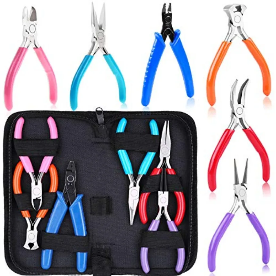 

Jewelry Making Tools Kit: 6pc Set, Including Needle Round Nose, Wire Cutters, Crimper and End Nippers for Beading and Craft