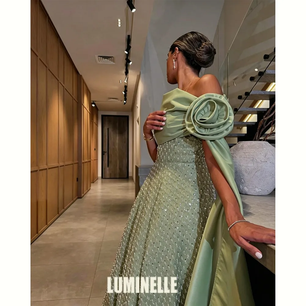 Flower Decoration Shiny Fabric Evening Dress Wedding Robes De Cocktail Dresses Elegant Gowns Robe Party Prom Customized