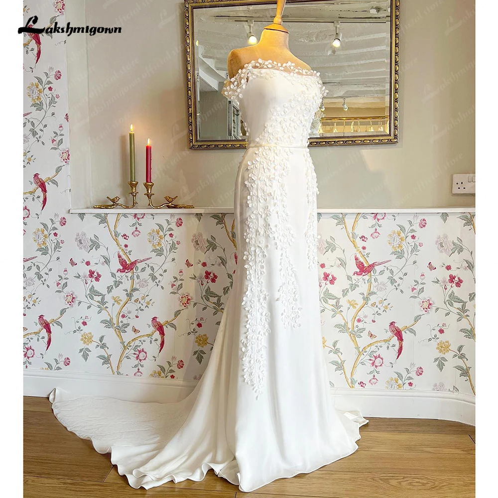 Seksowna suknia ślubna Mermaid Lace Appliques Robe Satin Customized Civil Boho Women Wedding Gowns Cut Out Back Crepe Bridal Dress