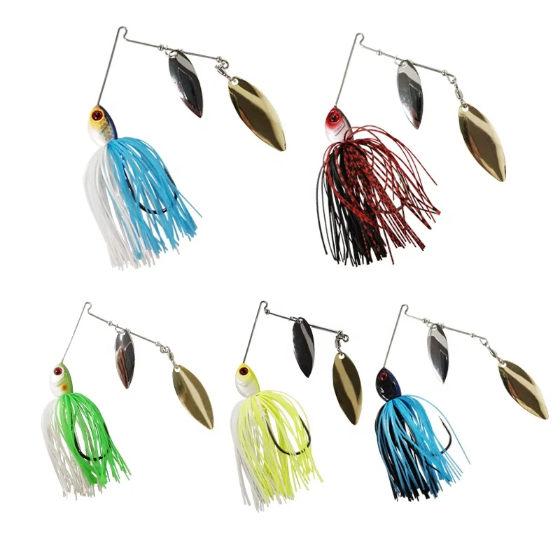 LUTAC New Metal Lure 14G  Spinner Bait 5 Colors Snakehead Bass Fishing Bait Double Willow With Rubber Skirt