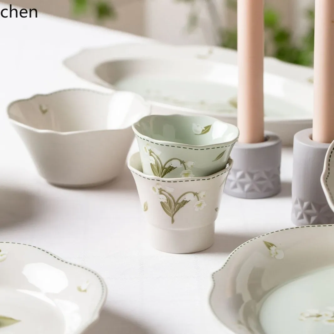 HYS lace lily of the valley ceramic plate - home tableware lace bowl & plate set