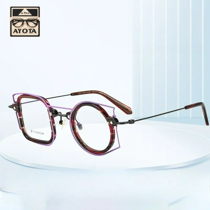 

Ultra-light Glasses Frame Women One Square One Round Retro High-quality Acetate Optical Reading Prescription Eyewear for Men