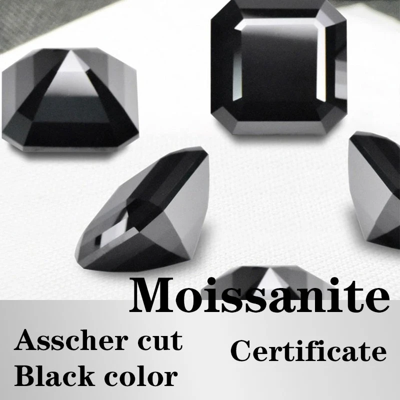 

Moissanite Asscher Cut Black Color Certificate Artificial Gemstone VVS1