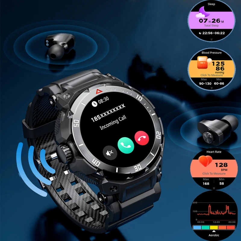 

Новинка 2023 года, умные часы TWS 2-в-1, беспроводные наушники, музыкальный вызов, мужские умные часы, мониторинг здоровья, водонепроницаемые спортивные часы