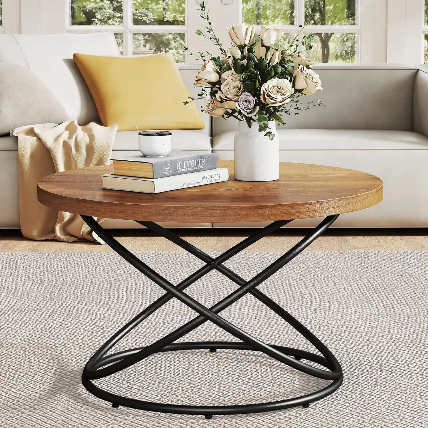 

Mid Century Modern Round Coffee Table, 31.5" Wood Accent Center Table with Metal Legs, New Version Furniture, Customized