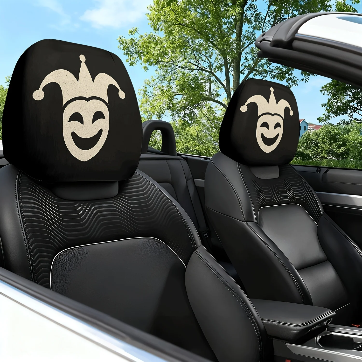 

2pcs Car Headrest Covers, Joker Mask Smiling on Black Background Themed Print Pattern Car Seat Headrest Neck Pillow Covers - A
