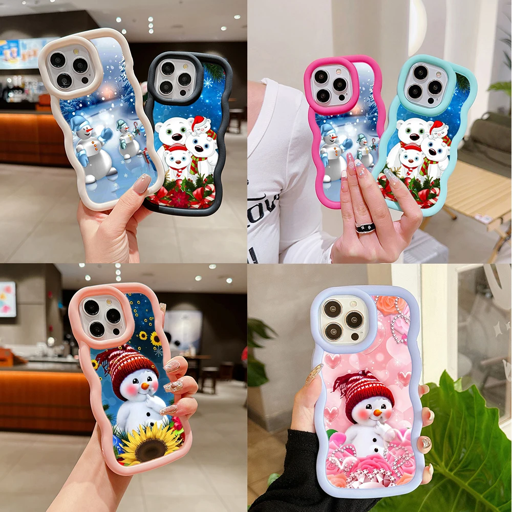 Samsung A16 5G A23 A13 A53 A04S M23 F23 5G Soft Phone Case Macaron Big wave Cover SS197 Happy New Year Merry Christmas snowman