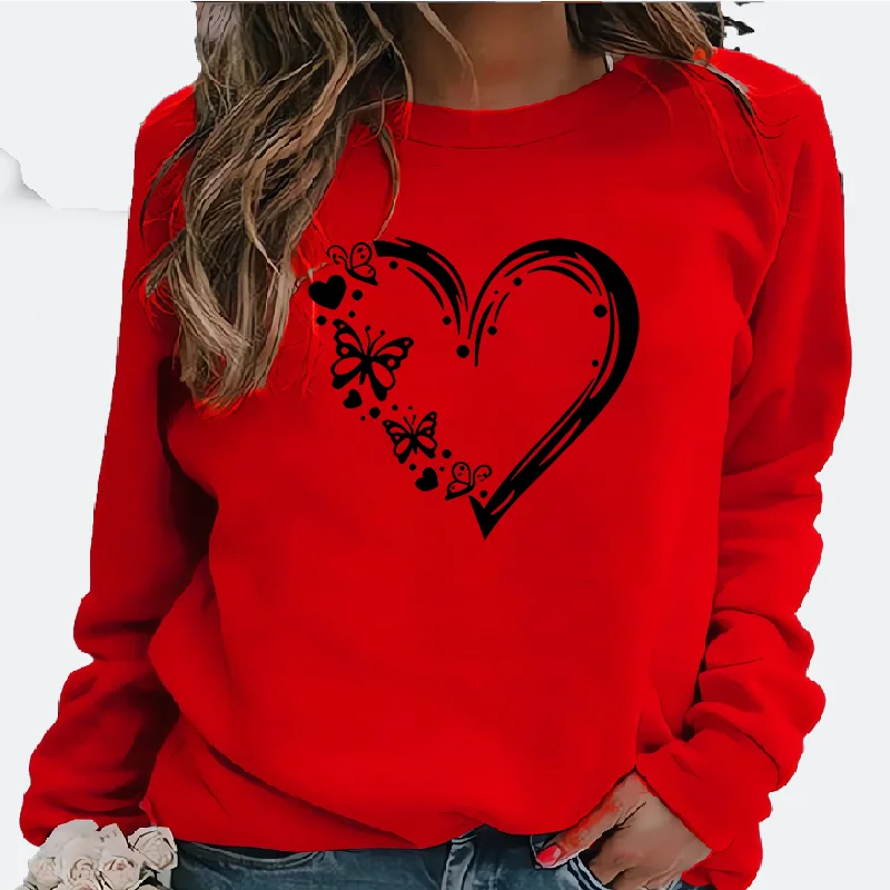 러브 버터플라이 프린트 캐주얼 가을 겨울 따뜻한 베이스 레이어 라운드 넥 긴팔 스웨트셔츠 디자인 센스 도매