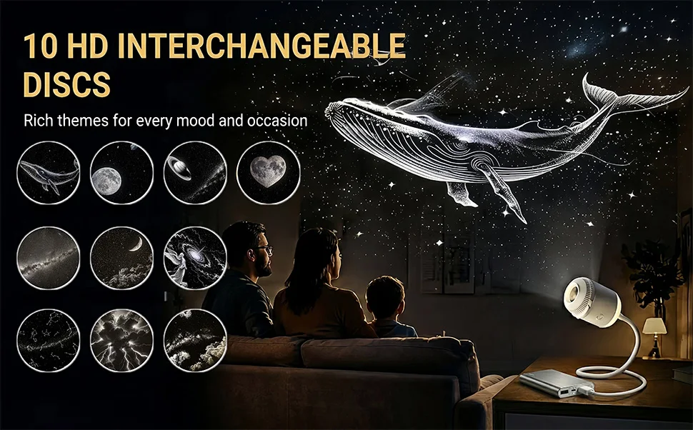 WACUAAO 2-in-1 HD Galaxy Projector, Compact Starry Sky Night Light with 10 Scenes, Portable Planetarium Lamp for Room Decor