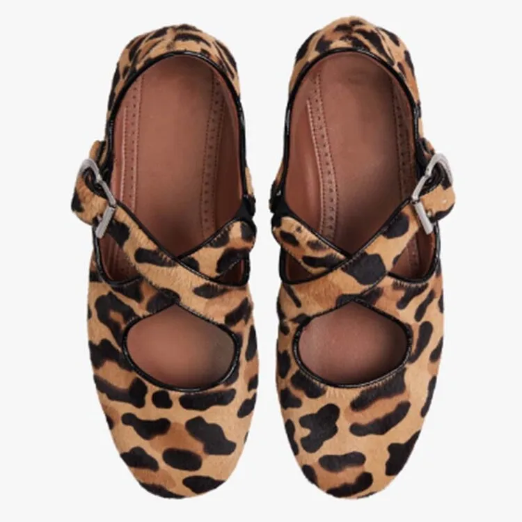 2024 New Flat Sole Single Shoes Round Toe Leopard Pattern Punk Style Spring and Autumn Women\'s Shoes Large 43 Handmade Shoes