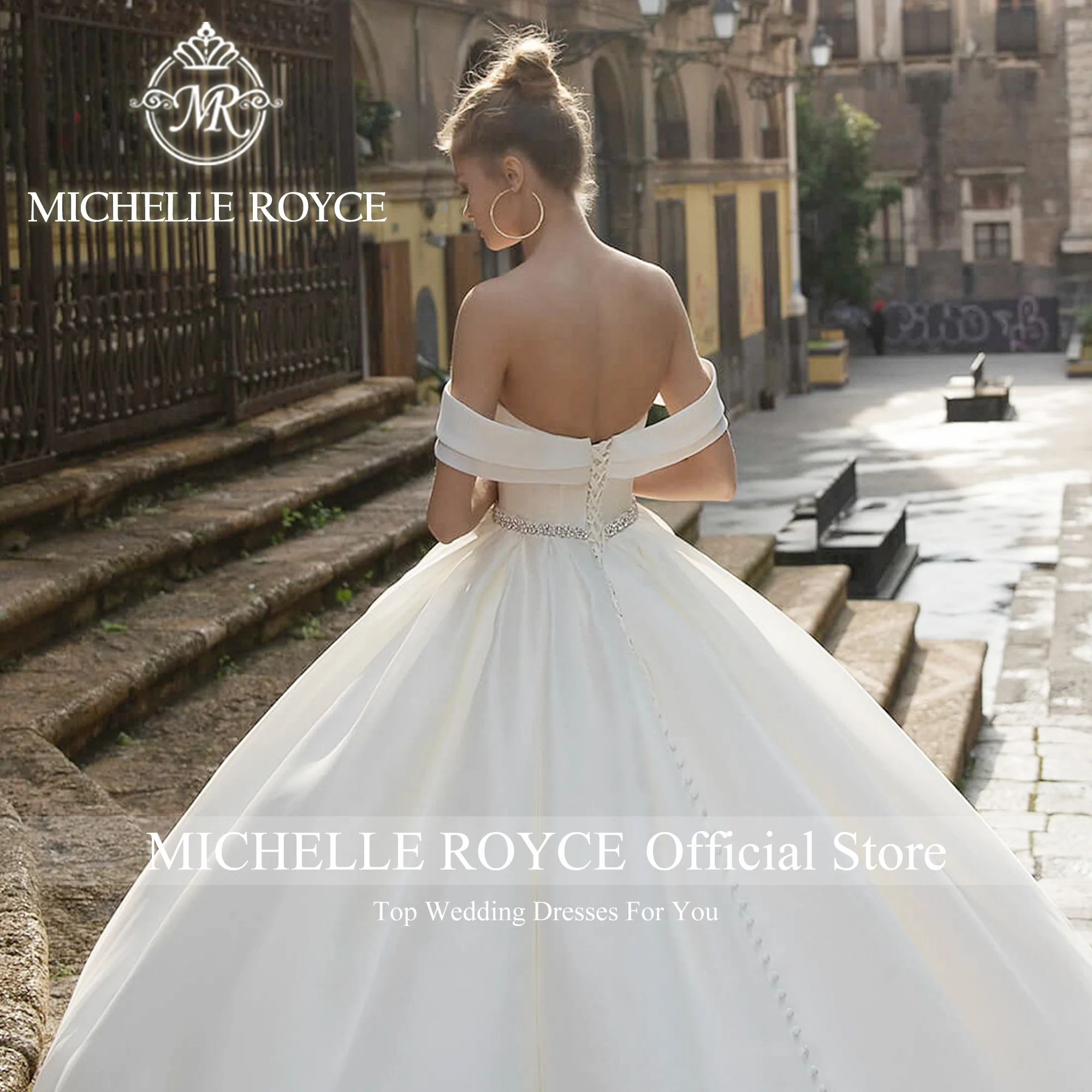 Michelle Royce-vestido De boda sin hombros para mujer, traje De Organza con cinturón, escote Corazón, 2024