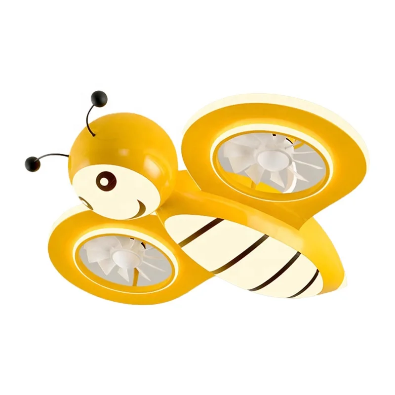 Modern cartoon yellow bee ceiling light LED remote control ceiling fan with light for kids children's lamp ceiling