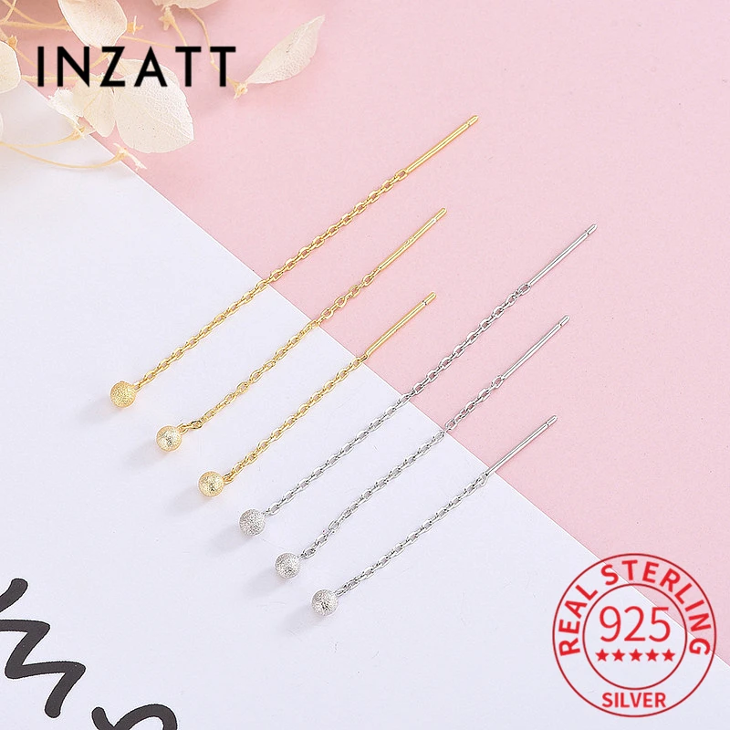 

INZATT Real 925 Sterling Silver 35/45/55MM Chain Tassel Frosted Bead Stud Earrings For Women Trendy Fine Jewelry Accessories