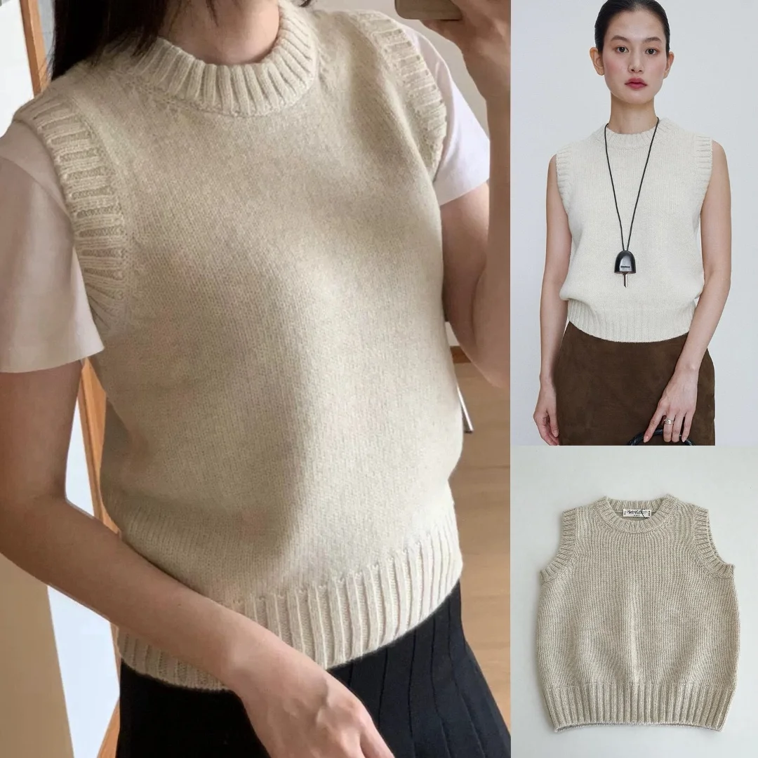 

mat Casual Knitted round Ne Vest 302025 Autumn Commute Layering Tank Top Women's Faion Svel Outerwear