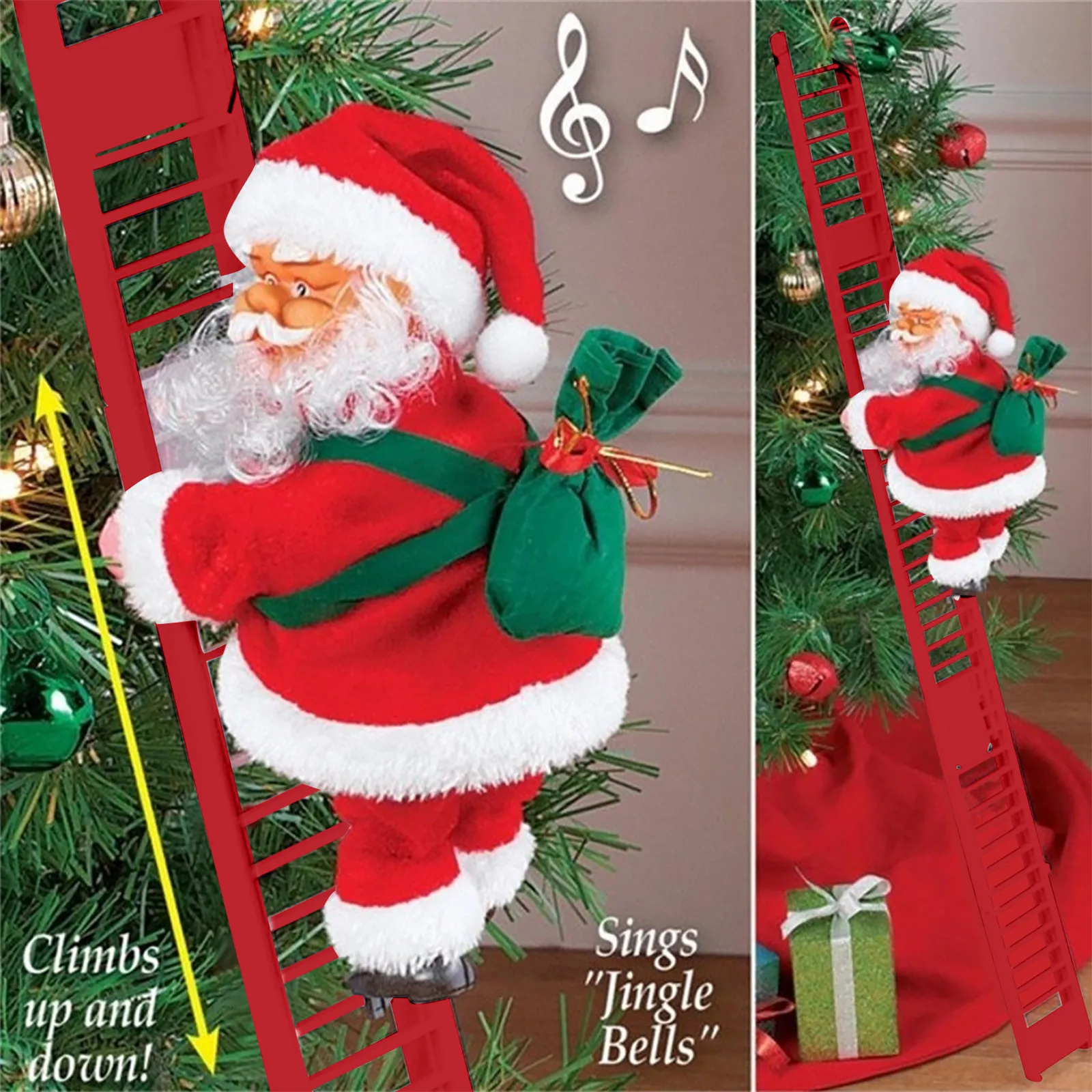 Electric Climbing Ladder Music Santa Claus Christmas Ornament Decoration for Home Christmas Tree Hanging Decor New Year Gift