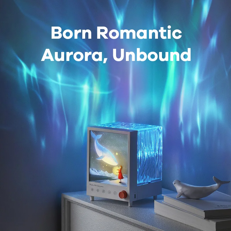 Lampu Proyektor Aurora Speaker Bluetooth 3-in-1, Lampu Malam Paus Proyeksi Gelombang Air, Kotak Harta Karun Lampu Malam LED USB untuk Dekorasi