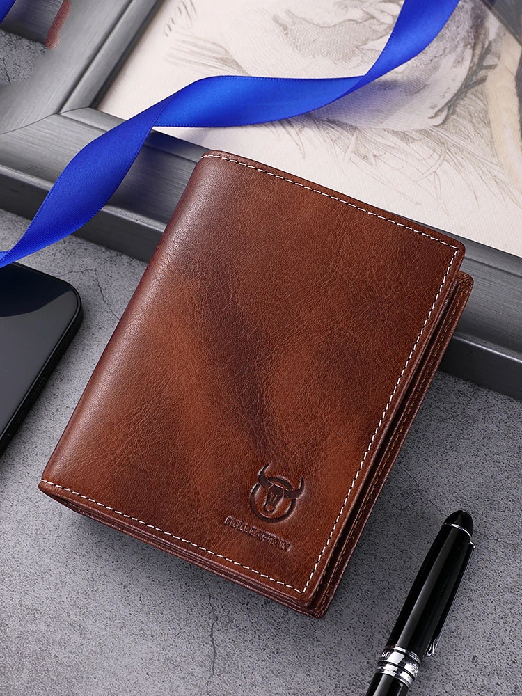 

Genuine Leather Men's RFID Vintage Short Wallet Credit Card/ID Holder Purse Coin Pouch Vertical Wallet Change Money Pouch