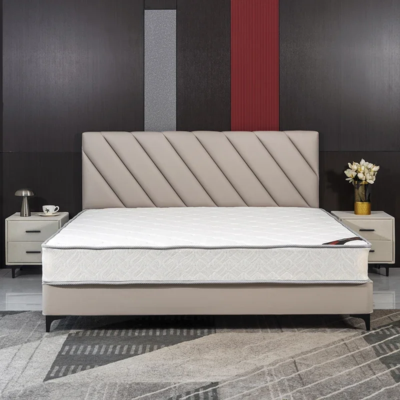 Modern simple double Roland bed leather soft bag high-end atmosphere light luxury solid wood