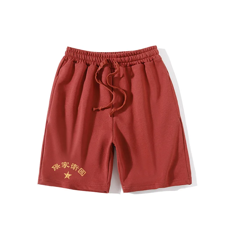 Good Quality 100% Cotton 320g/m² Heavyweight Men's Casual Shorts Chinese Vintage Style Summer Loose Casual Printed Half Pants