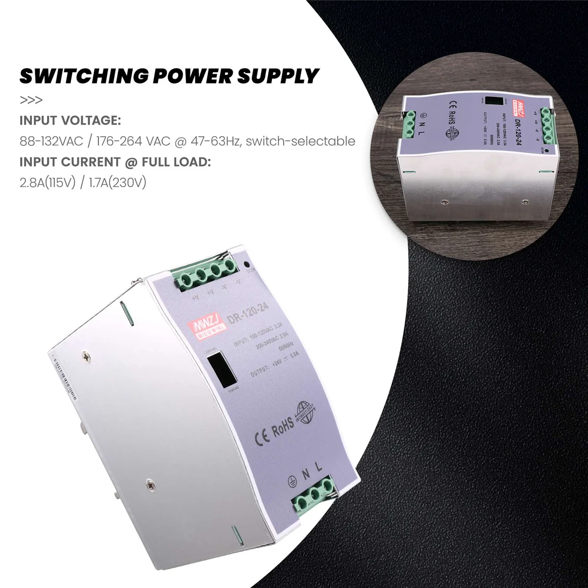 -120-24 120 واط الصناعية الصف السكك الحديدية التيار الكهربائي 24V5A تحويل التيار الكهربائي السكك الحديدية تصاعد تحويل التيار الكهربائي