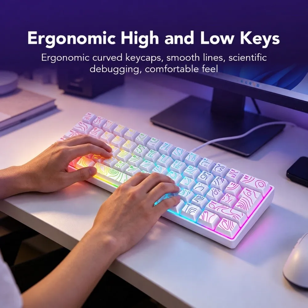 61 Keys Wired Gaming Keyboard 60% RGB Backlit Ergonomic Gaming Keyboard USB Connection Mechanical Feel Keyboard For Laptop