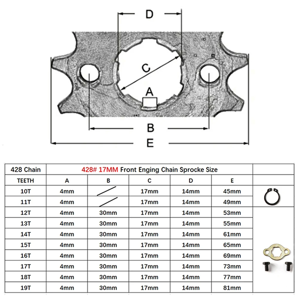 Motorcycle Front Engine 428# 10T 11T 12T 13T 14T 15T 16T 17T 18T 19T Teeth 17mm 20mm Chain Sprocket With Retainer Plate Locker