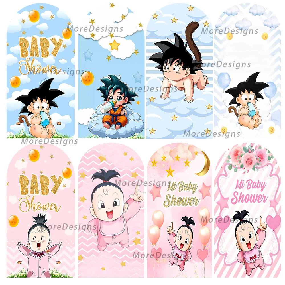 

Dragon Ball Arch Photo Backdrop Baby Goku Pan Baby Shower Decoration Kids Birthday Party Arched Covers Doubleside Photo Prop