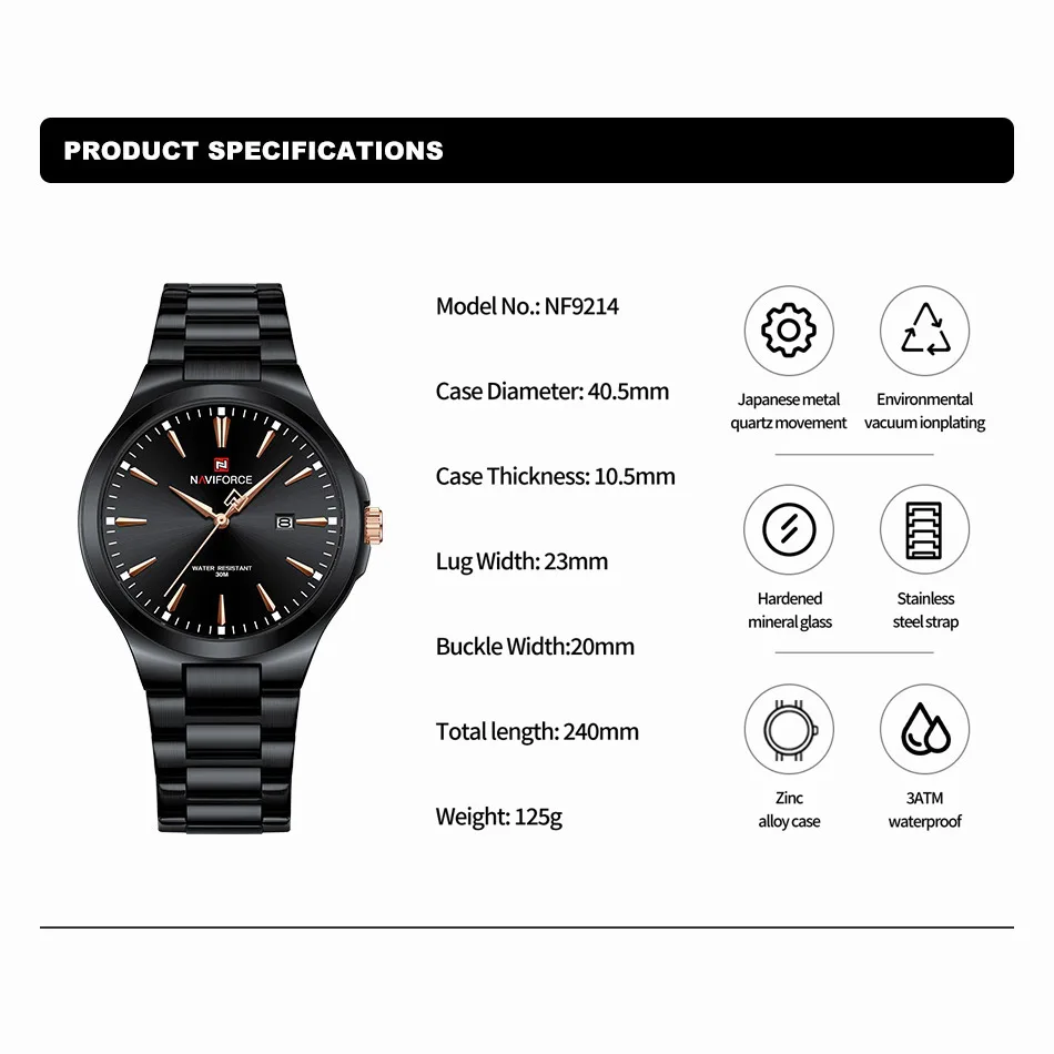 NAVIFORCE Brand Watch for Men High Quality Luxury Quartz Wristwatches Stainless Steel Band Fashion Male Clock Relogio Masculino