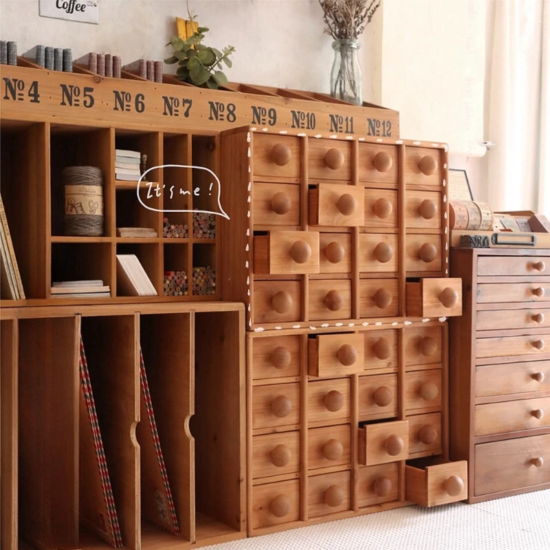 

Creative Mushroom Drawer, Desktop Pencil & Tape Organizer, Retro Wooden Storage Cabinet, Multi-Function Desk Drawer Box
