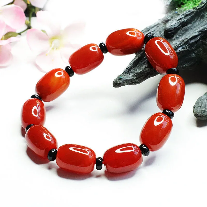 New Natural South Red Agate Barrel Beads Bracelet for Men and Women Lulutong Birthday Bracelet