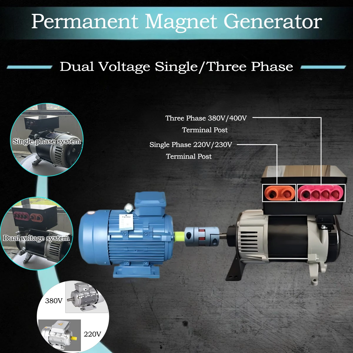 

50KW 80KW 100KW Alternator 50Hz 220V 230V 380V 400V Permanent Magnet Generator Quiet With Dual Voltage System Dynamo