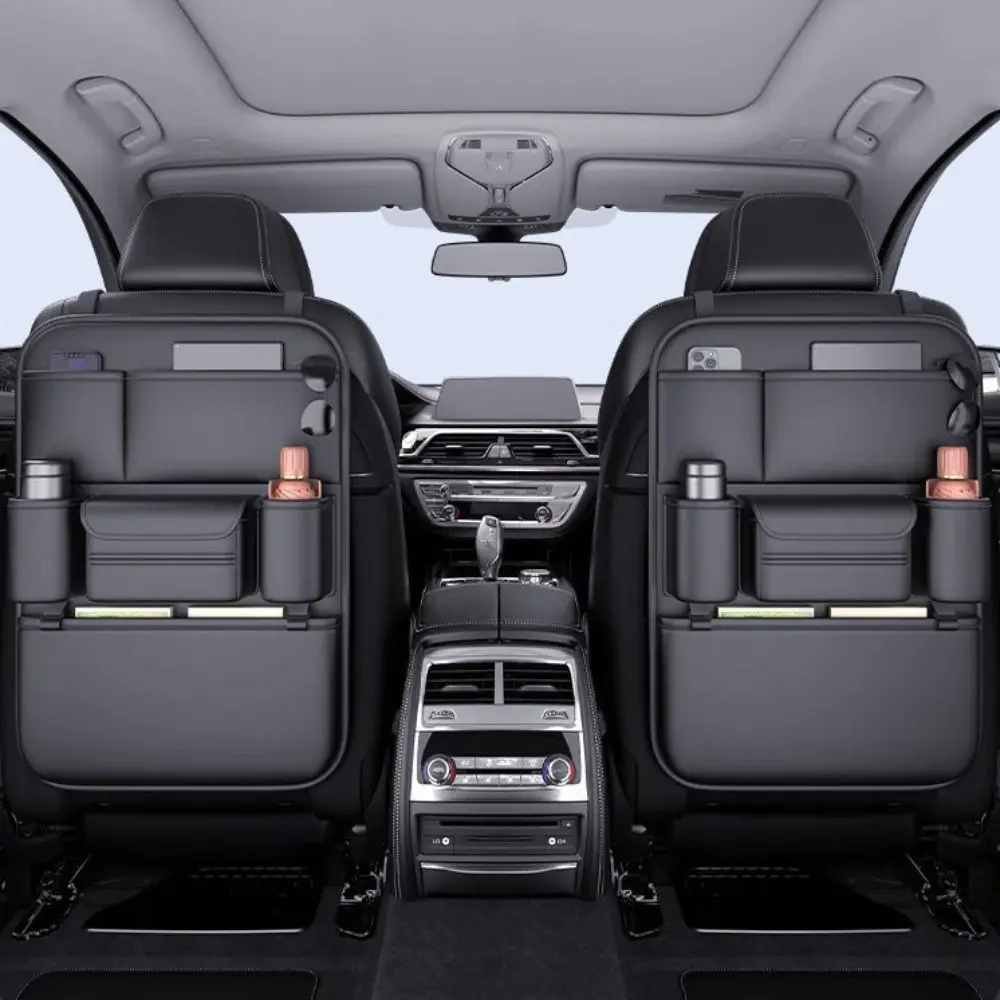 

6-Pocket Car Seat Back Storage Bag Waterproof PU Leather Car Backseat Organizer Wear-Resistant Multi-function Car Anti-Kick Pad